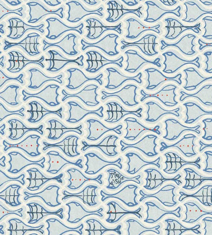 Make Fish Wallpaper by Christopher Farr Cloth Cobalt