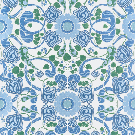 Margaux Wallpaper by Thibaut in Blue & Green (T14644)