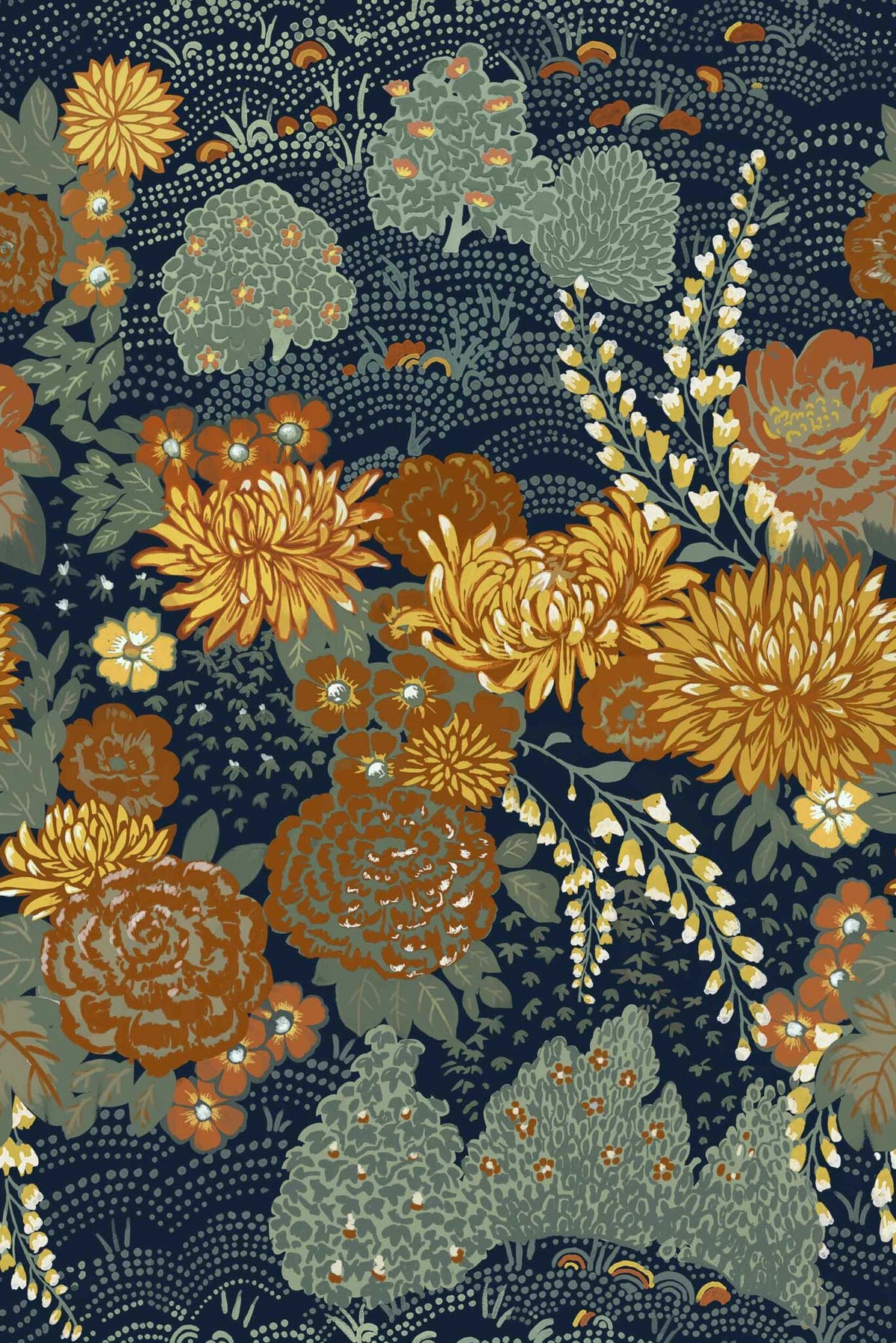 Maria Luisa wallpaper by Coordonné in Cúrcuma, flat pattern view