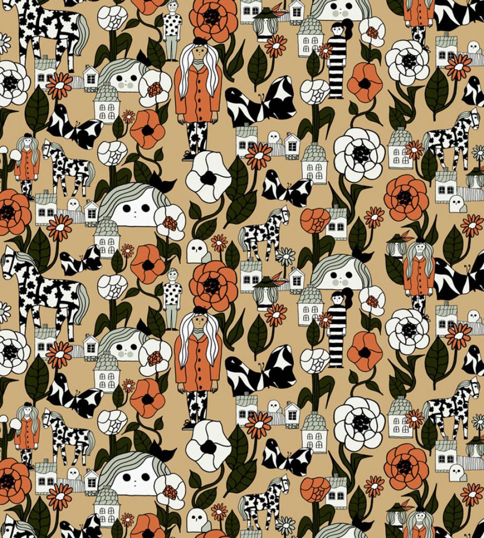 Marikyla Wallpaper by Marimekko Oranges/Sand