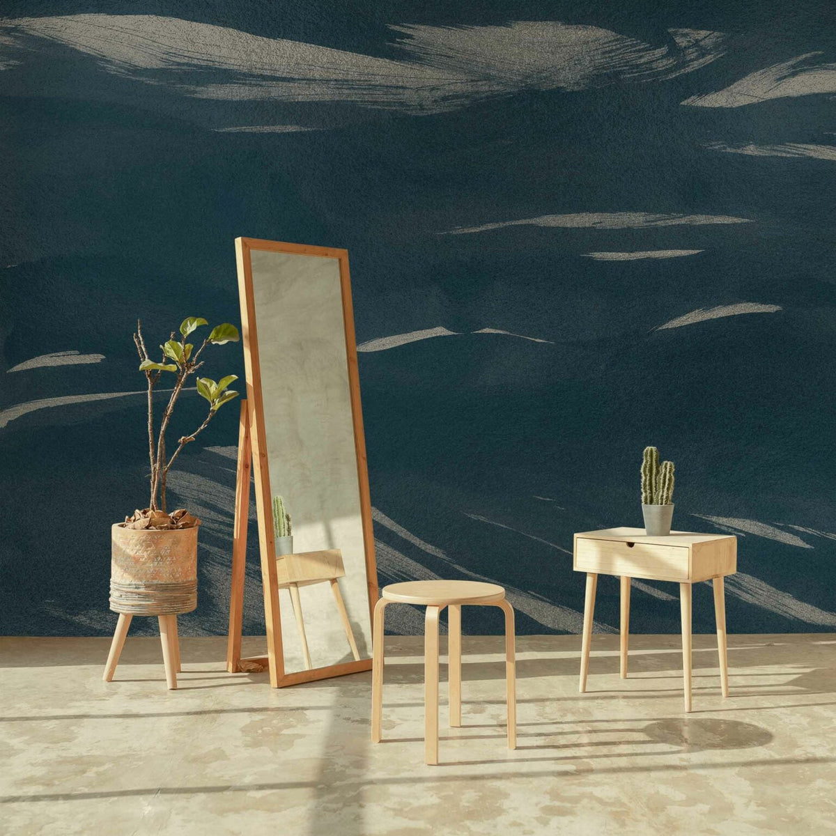 Marine Xray mural by Coordonné in Metallics Silver, shown in a styled room
