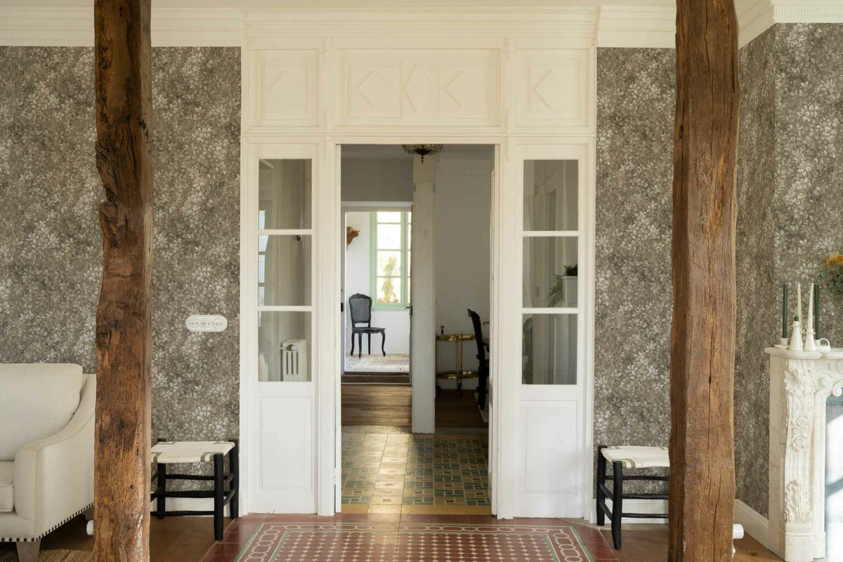 Marta wallpaper by Coordonné in Cacao, shown in a styled room