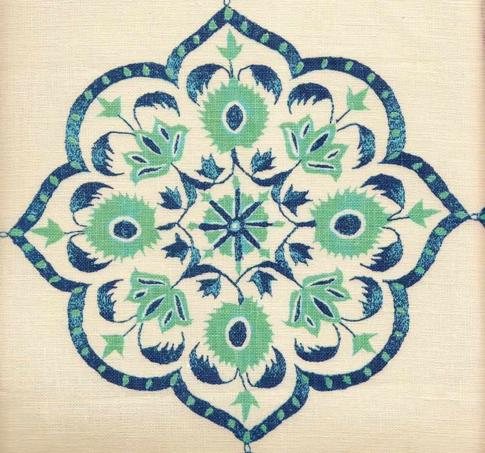 Medara Green Navy on Cream fabric by Home Couture
