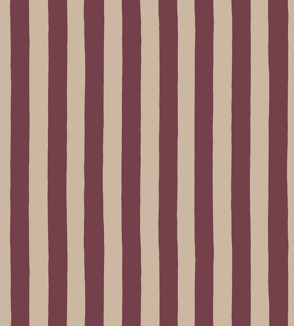 Medium Hand Pained Stripe Wallpaper by Josephine Munsey Red Current and Shiitake