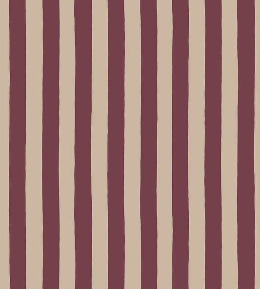 Medium Hand Pained Stripe Wallpaper by Josephine Munsey Red Current and Shiitake