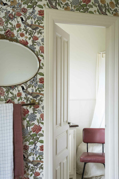 Mercedes wallpaper by Coordonné in Cisne, shown in a styled room