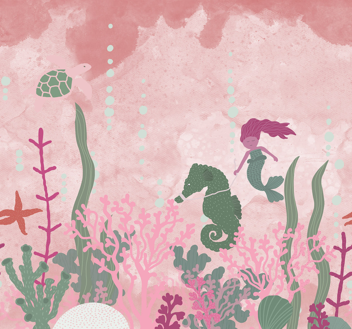 Mermaid World Pink mural by Rebel Walls
