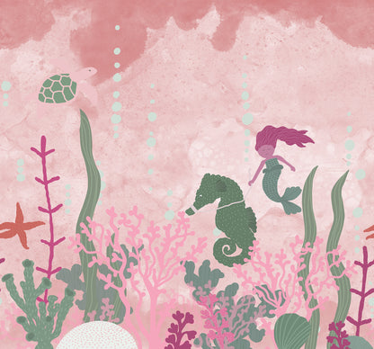 Mermaid World Pink mural by Rebel Walls