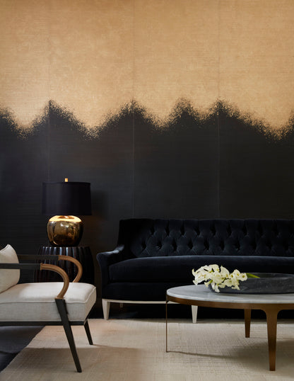 Metallic Ombre Wallpaper by Phillip Jeffries in Gold on Glazed Abaca, shown installed in a room setting