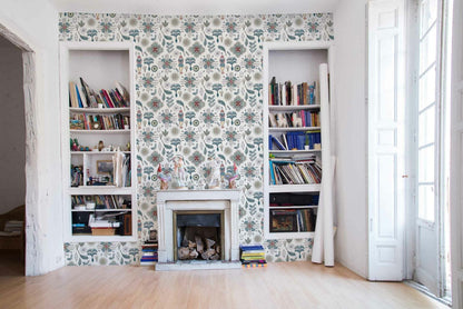 Micro Cosmos wallpaper by Coordonné in Azul, shown in a styled room