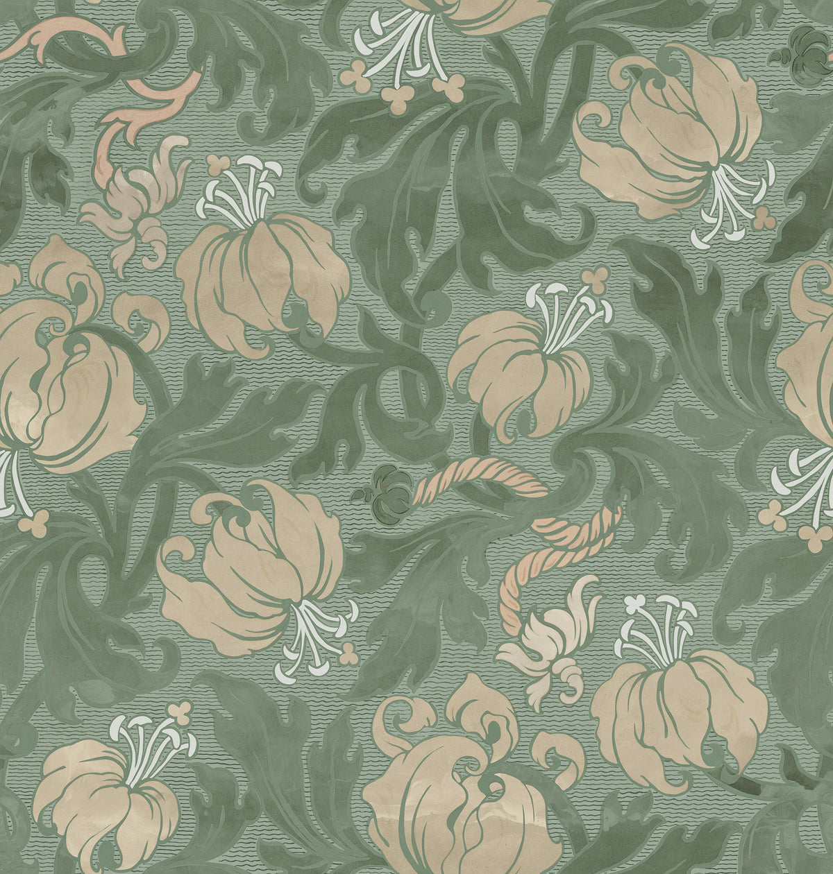 Midnight Peony Green mural by Rebel Walls