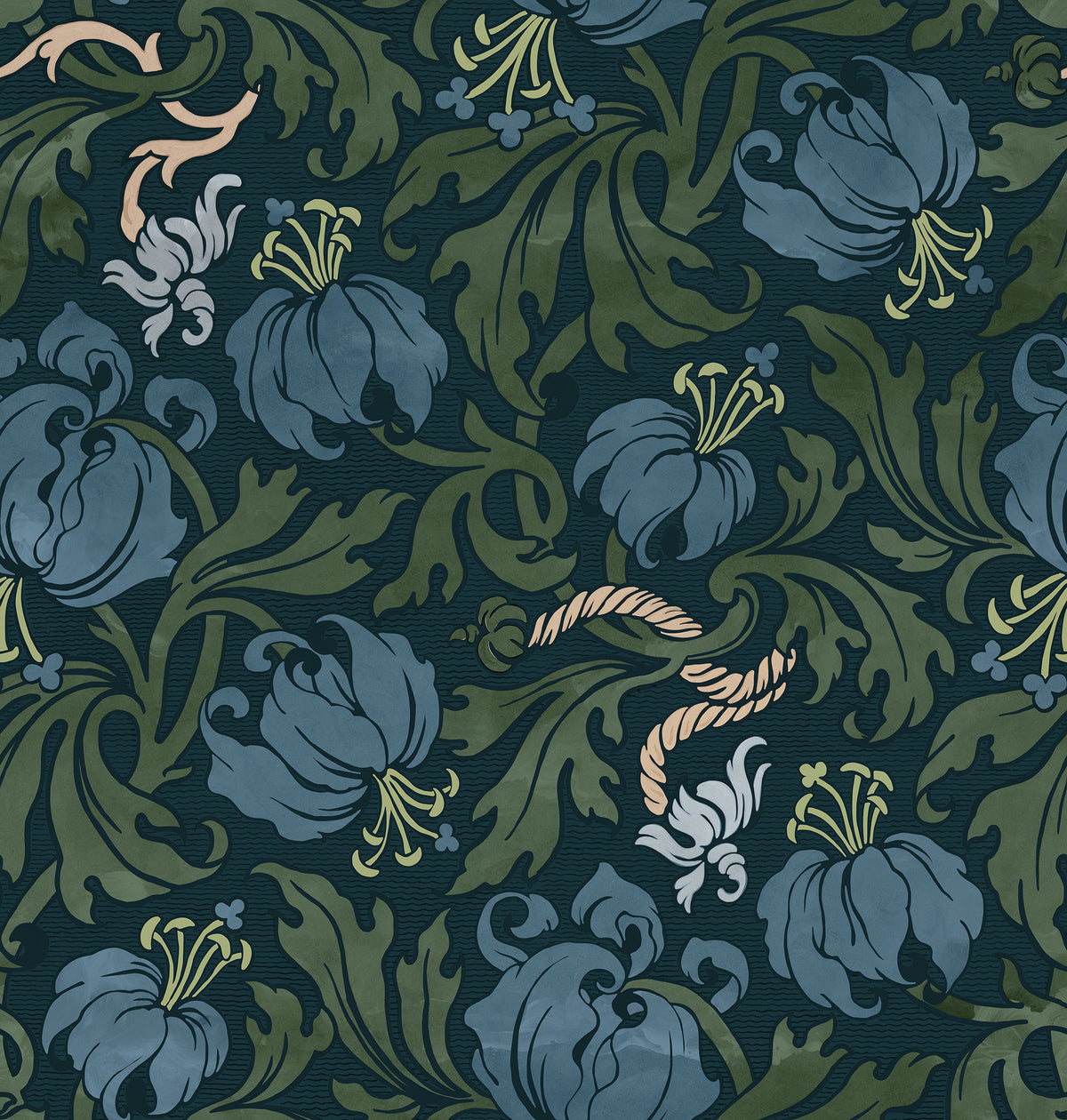 Midnight Peony Blue mural by Rebel Walls