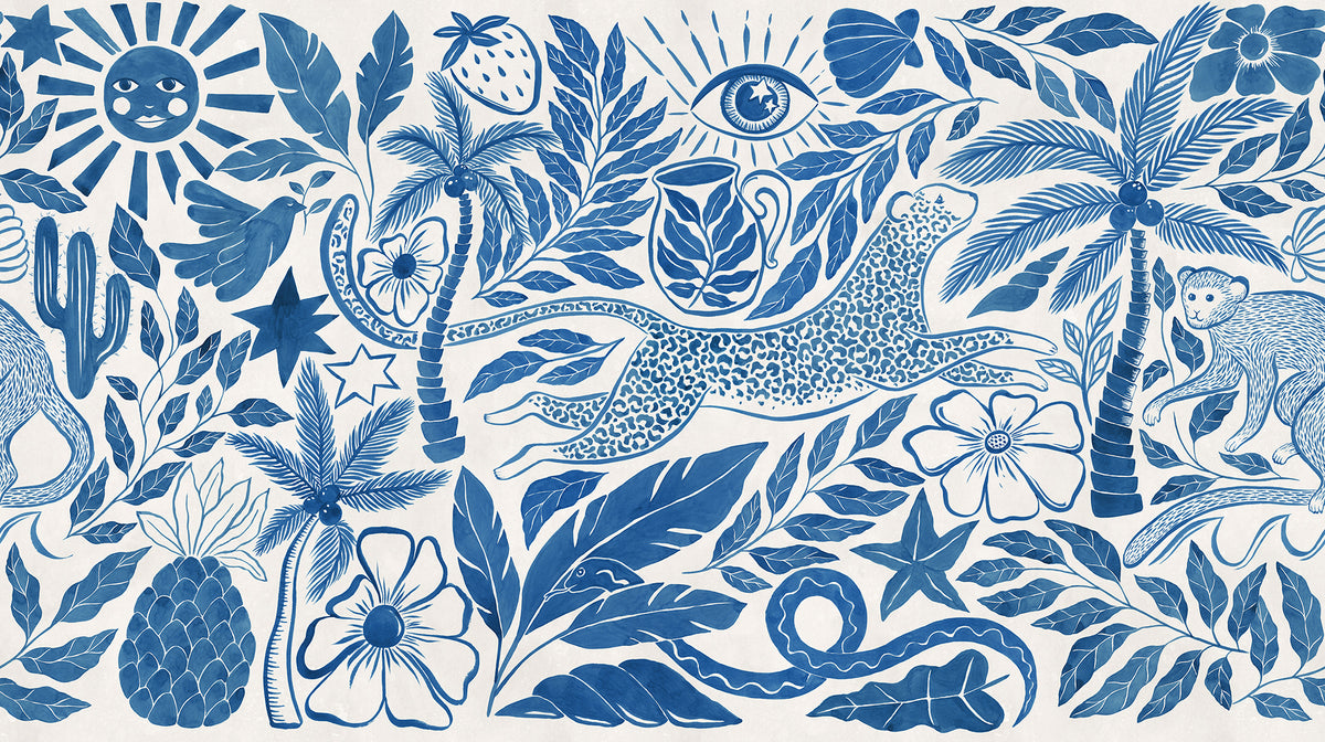 Midnight Tropics Blue mural by Rebel Walls