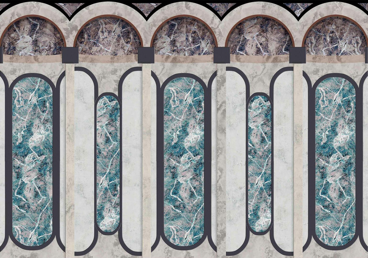 Mies Archs mural by Coordonné in Turquoise, flat pattern view