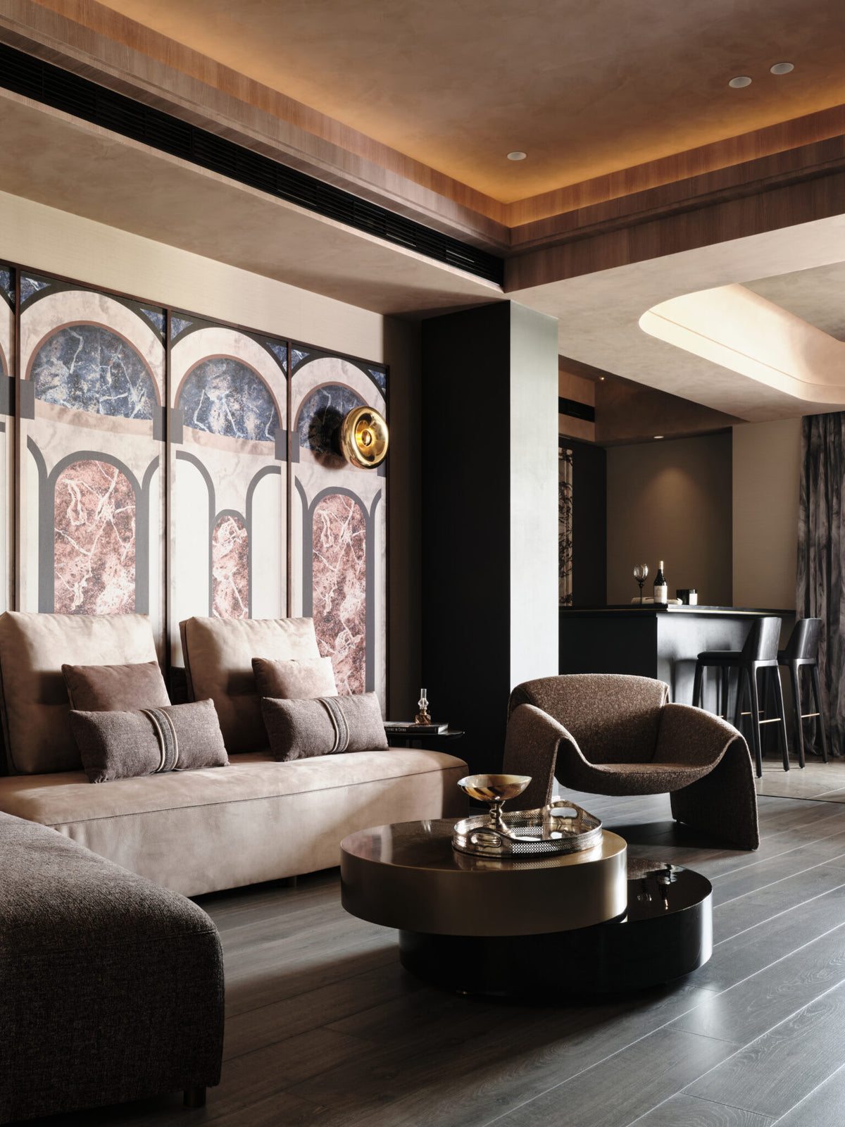 Mies Archs mural by Coordonné in Ultramarin, shown in a styled room