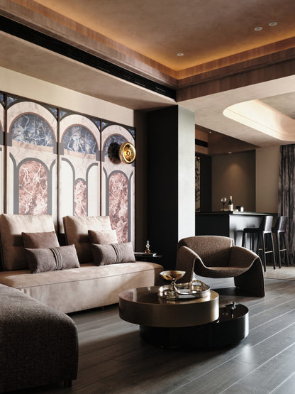 Mies Archs mural by Coordonné in Ultramarin, shown in a styled room