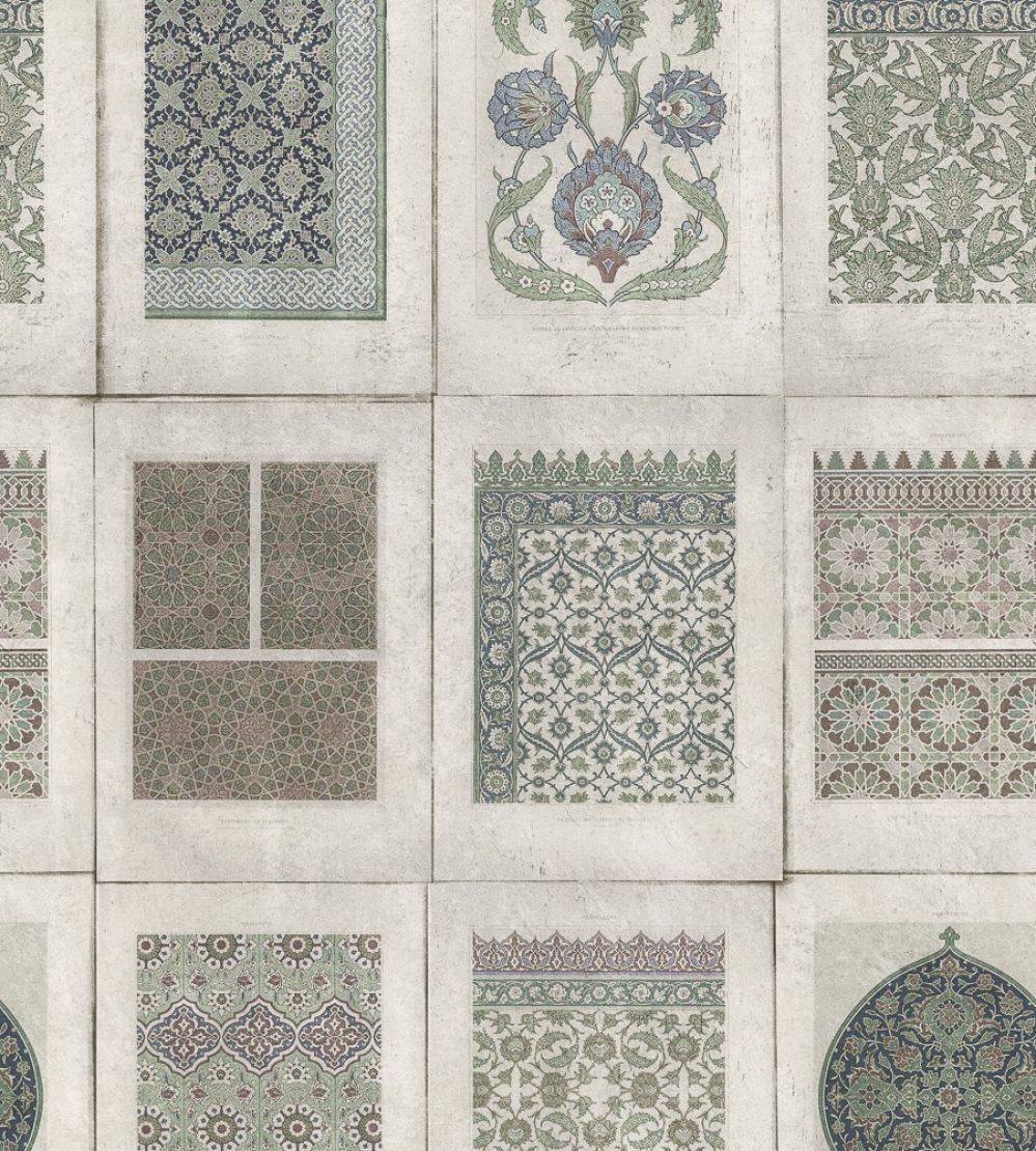 Arabesque Wallpaper by MINDTHEGAP Green, Grey