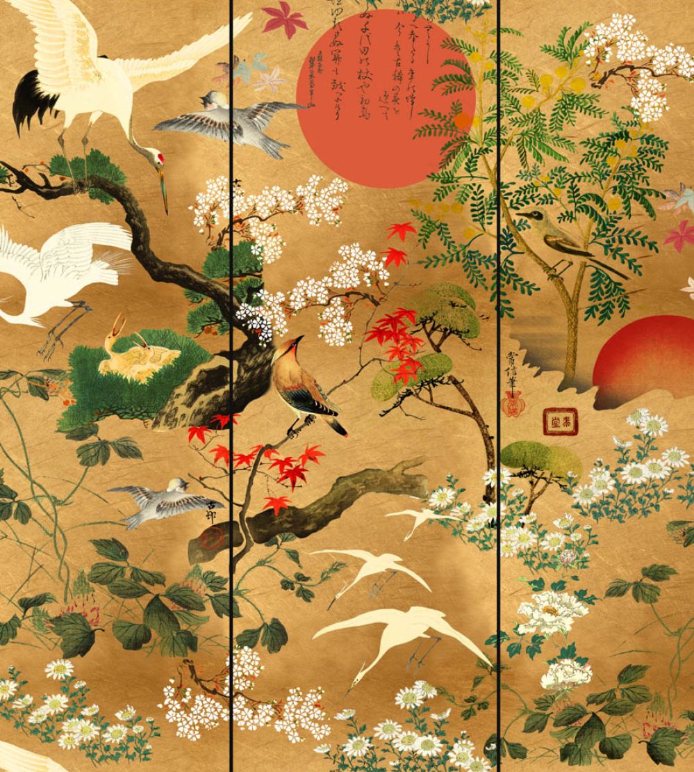 Byobu Mural by MINDTHEGAP Green, Red, Gold