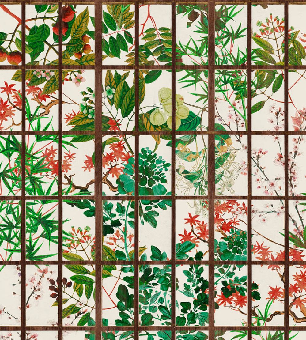 Japanese Garden Mural by MINDTHEGAP Green, Red, Taupe