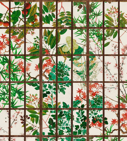 Japanese Garden Mural by MINDTHEGAP Green, Red, Taupe
