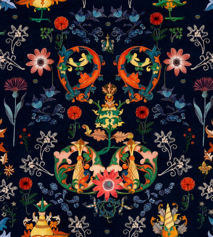 Transylvania Folk Wallpaper by MINDTHEGAP Blue, Red, Yellow