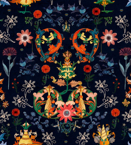 Transylvania Folk Wallpaper by MINDTHEGAP Blue, Red, Yellow
