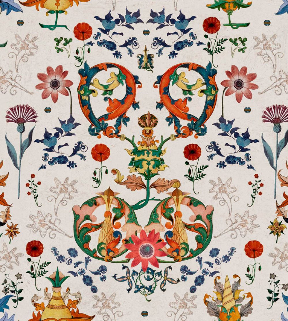 Transylvania Folk Wallpaper by MINDTHEGAP White, Blue