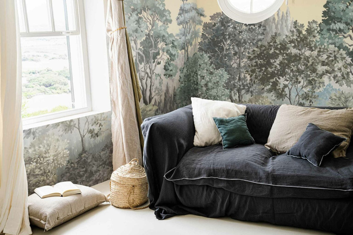 Minerva mural by Coordonné in Vainilla, shown in a styled room