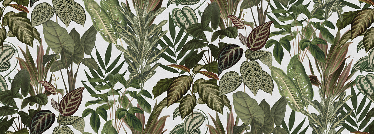 Mischievous Jungle White mural by Rebel Walls