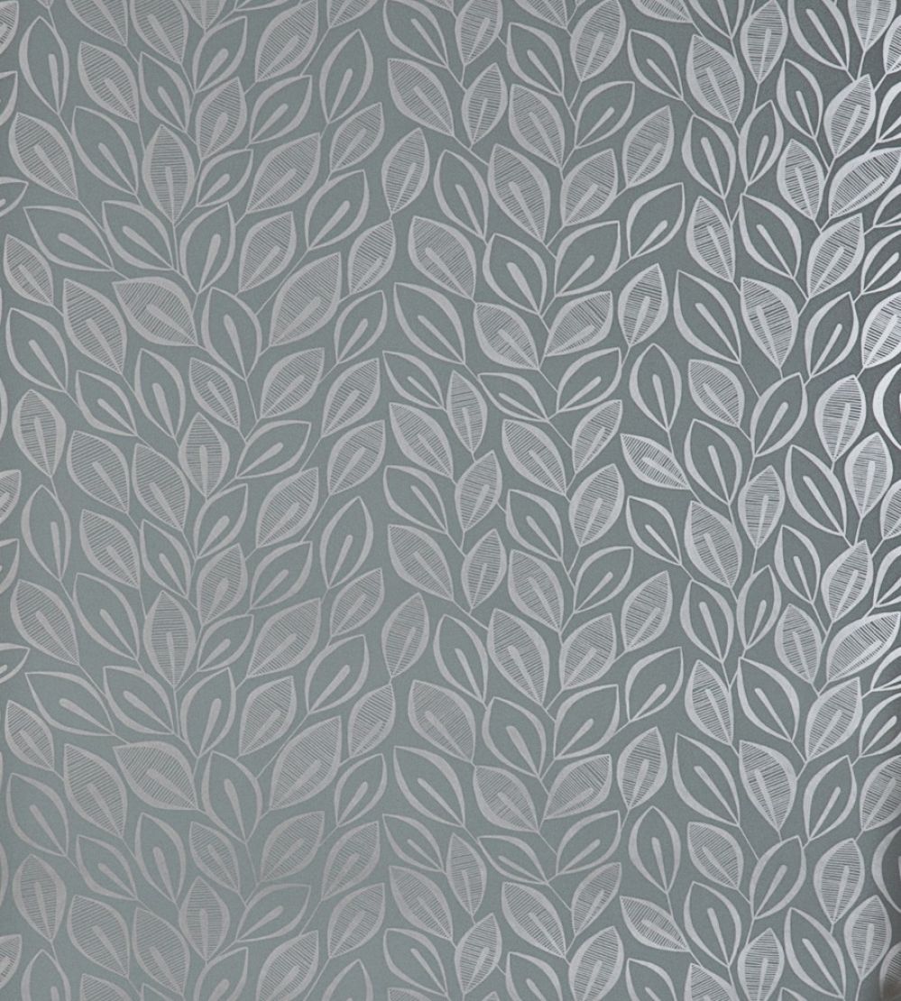 Leaves Wallpaper by MissPrint Graphite with Silver
