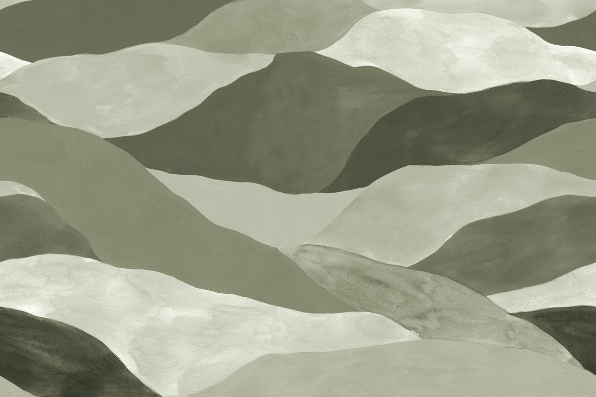 Misty Peaks Green mural by Rebel Walls