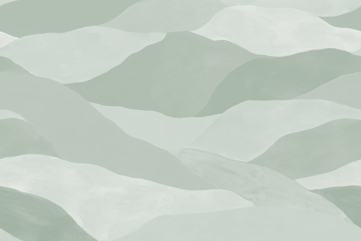 Misty Peaks Light Green mural by Rebel Walls