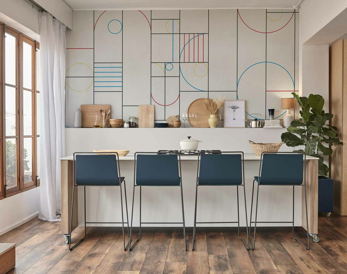 Modular mural by Coordonné in CMYK, shown in a styled room