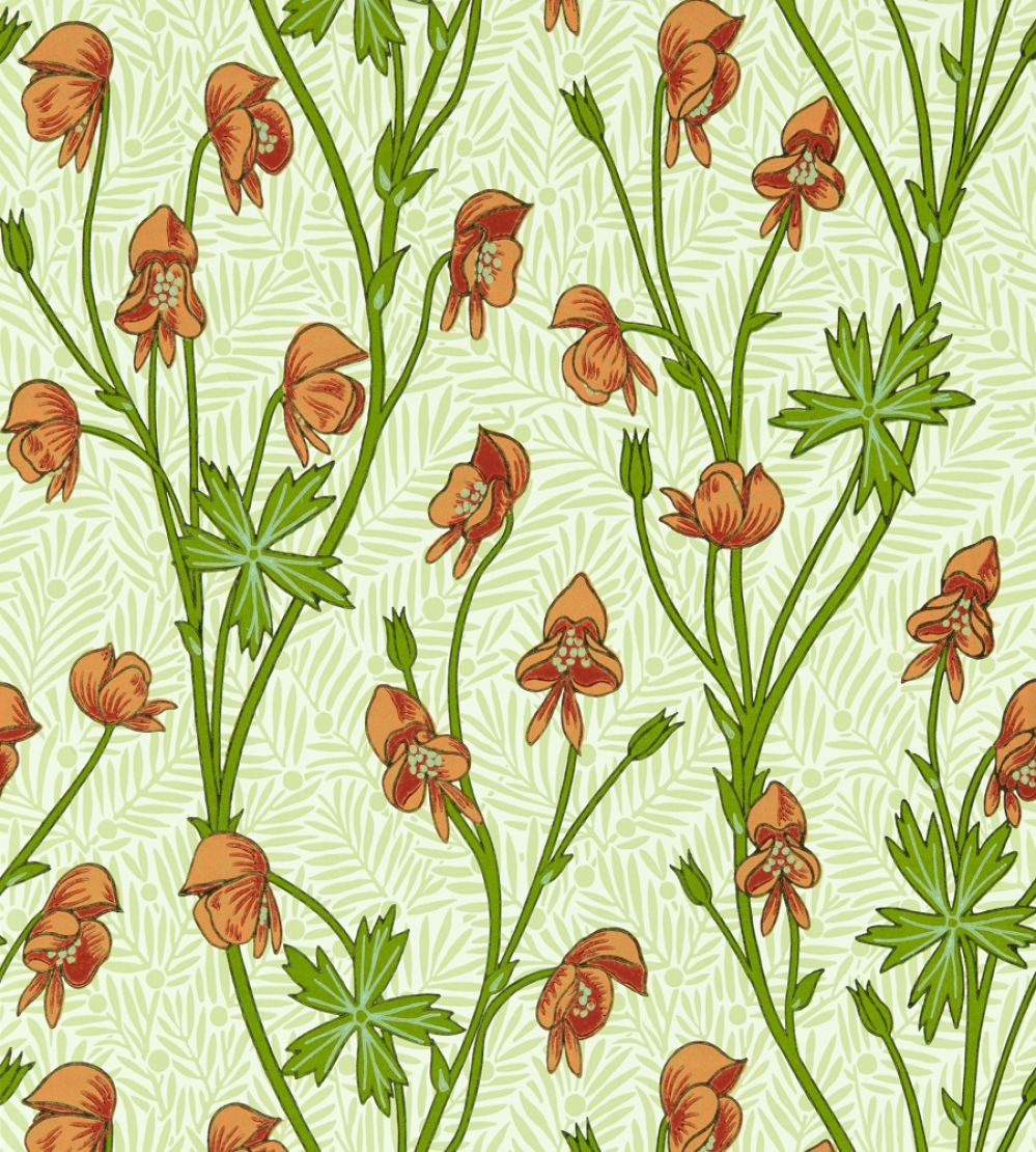 Monkshood Wallpaper by Morris & Co Tangerine/Sage
