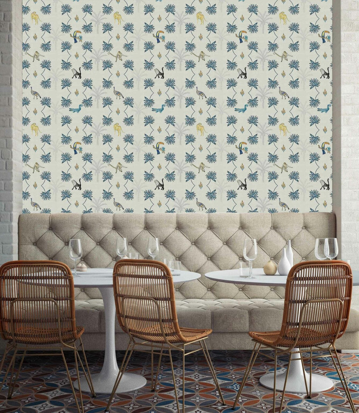 Monteverde wallpaper by Coordonné in Blue, shown in a styled room