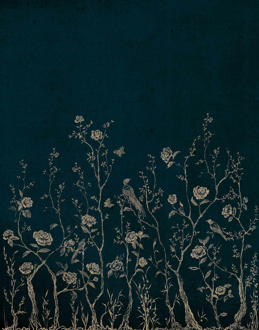 Montmartre Chinoiserie mural by Coordonné in Blue, flat pattern view