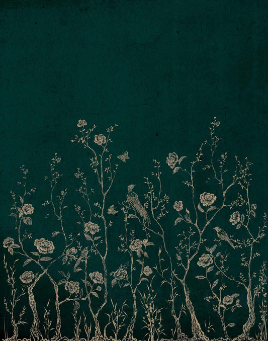 Montmartre Chinoiserie mural by Coordonné in Green, flat pattern view