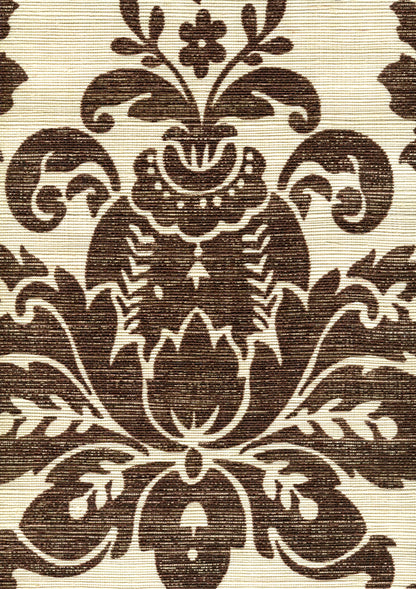 Monty on Grasscloth Brown on Cream Grasscloth wallpaper by Quadrille
