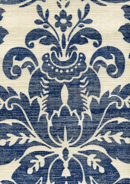 Monty on Grasscloth Navy on Cream Grasscloth wallpaper by Quadrille