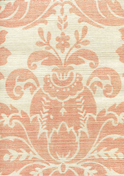 Monty on Grasscloth Pale Shrimp on Cream Grasscloth wallpaper by Quadrille