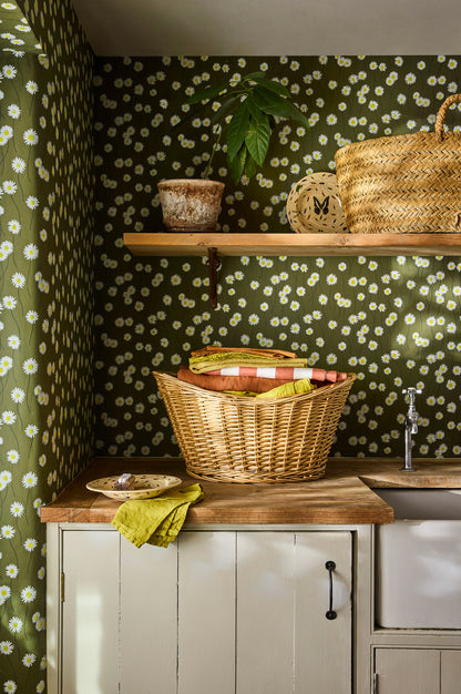 Moon Daisies wallpaper by Little Greene in Olive Colour