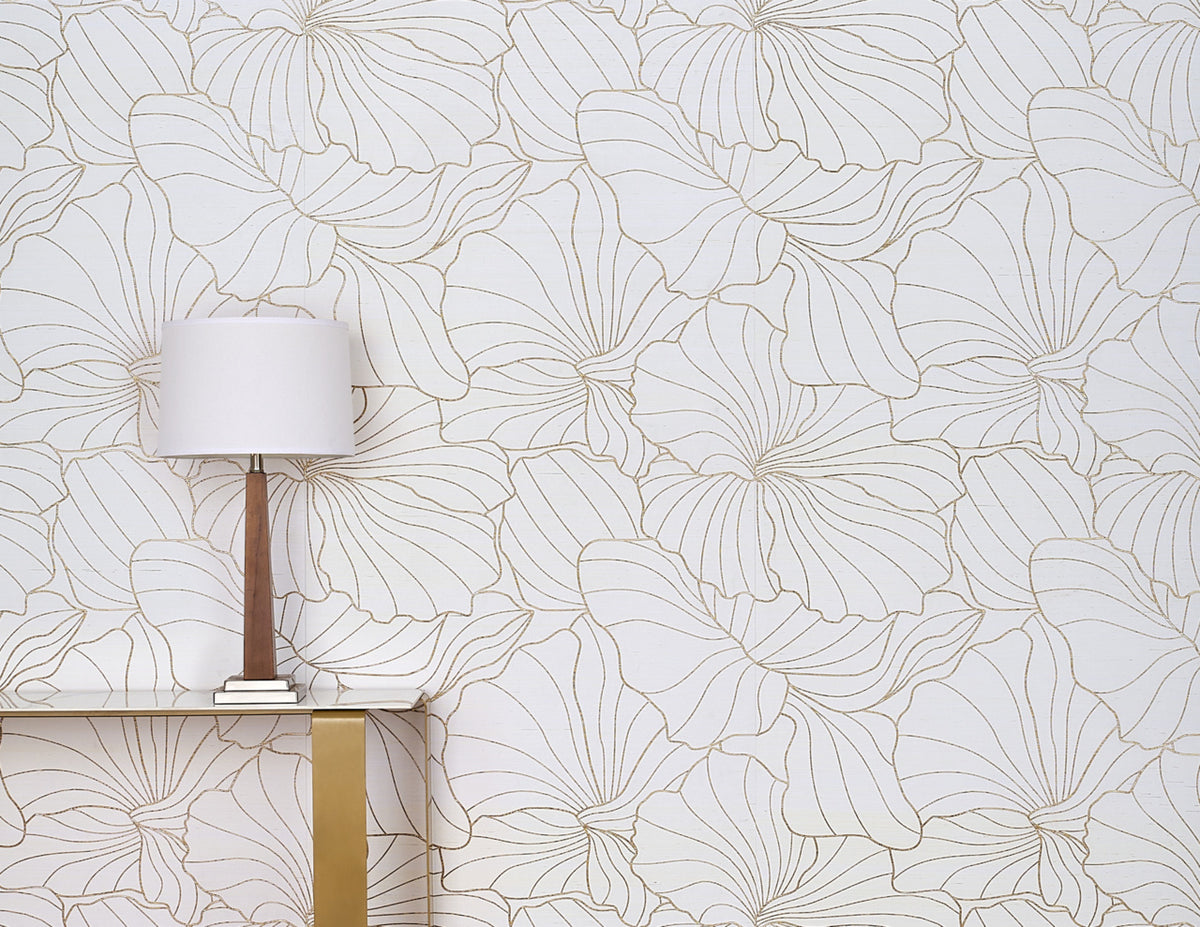 Morning Meadow Wallpaper by Phillip Jeffries in Blush Anne, shown installed in a room setting