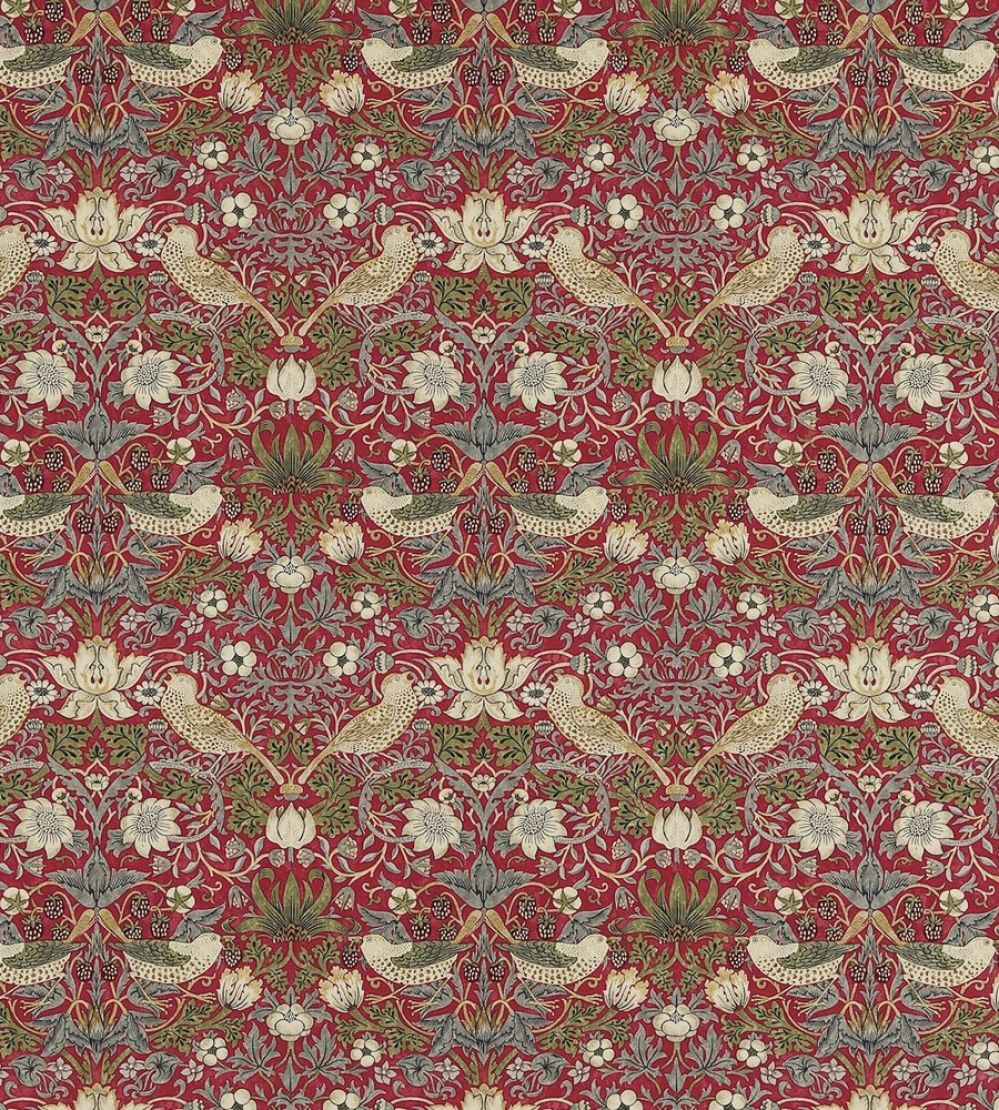 Strawberry Thief Fabric by Morris & co Crimson/Slate