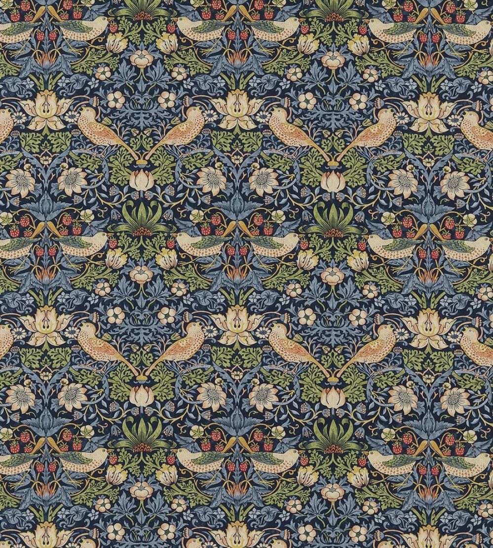Strawberry Thief Fabric by Morris & co Indigo/Mineral