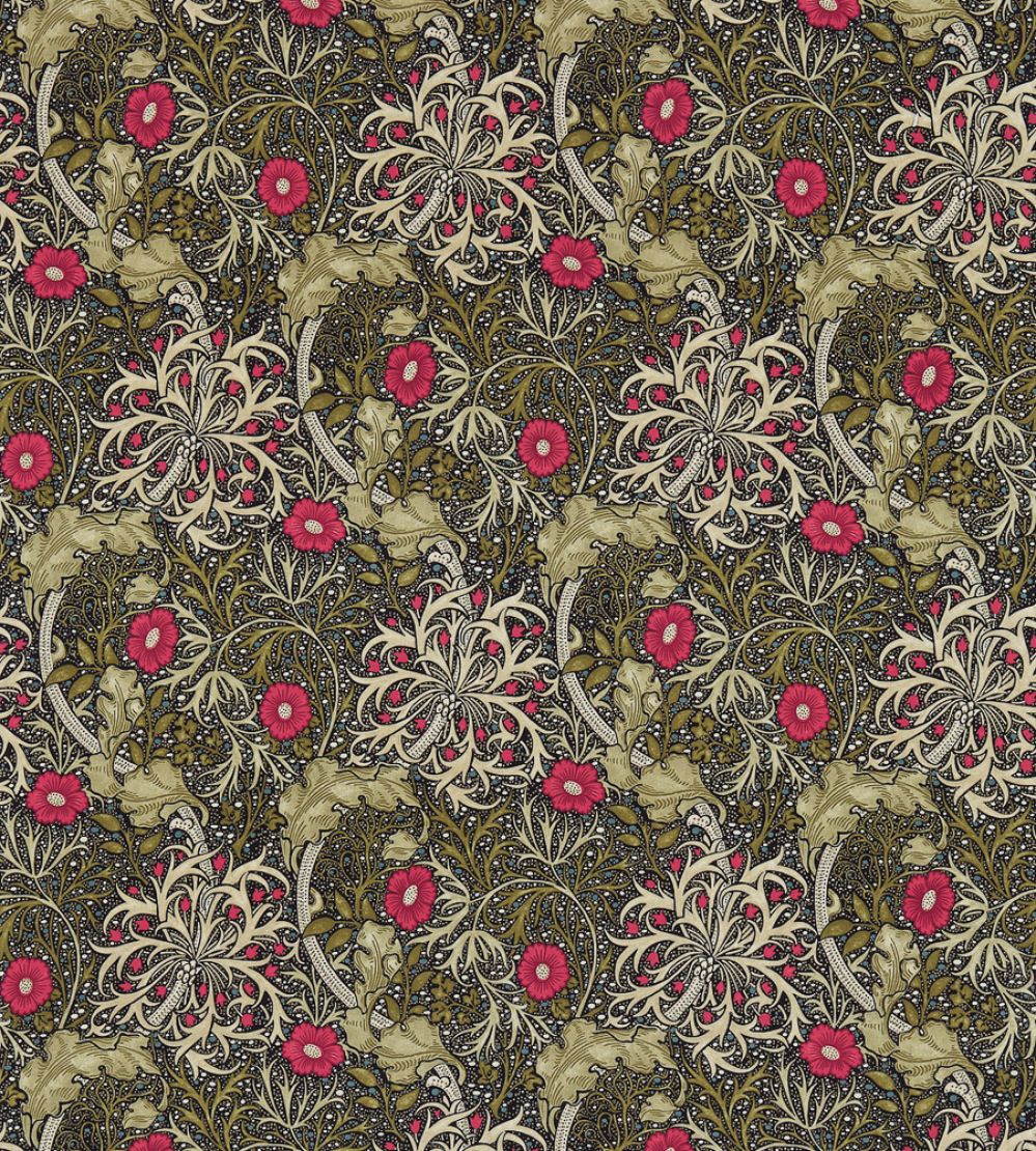 Morris Seaweed Fabric by Morris & Co Ebony/Poppy