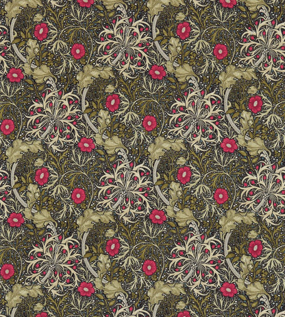 Morris Seaweed Fabric by Morris & Co Ebony/Poppy