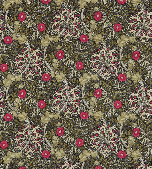 Morris Seaweed Fabric by Morris & Co Ebony/Poppy