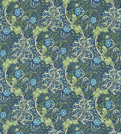 Morris Seaweed Fabric by Morris & Co Cobalt/Thyme