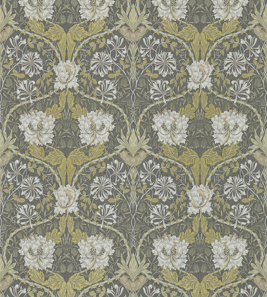 Honeysuckle & Tulip Wallpaper by Morris & Co Charcoal/Gold