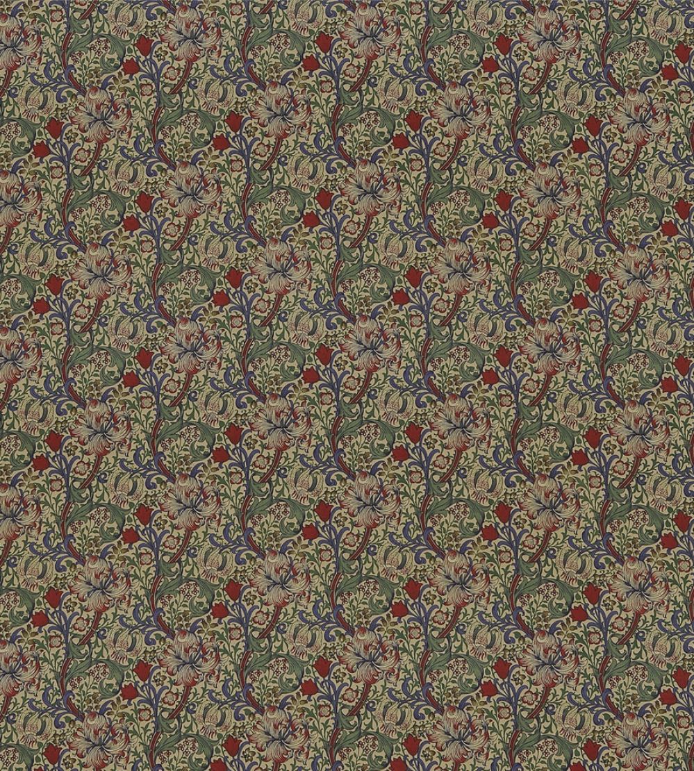 Golden Lily Minor Fabric by Morris & Co Biscuit/Indigo Red